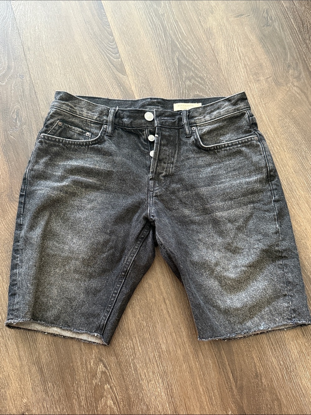 AllSaints Washed Black Denim Jean Shorts